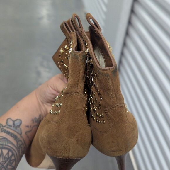Michael Michael Kors Size 8 Cognac Brown & Gold Studded Ankle Boots (SB1) - Picture 8 of 8